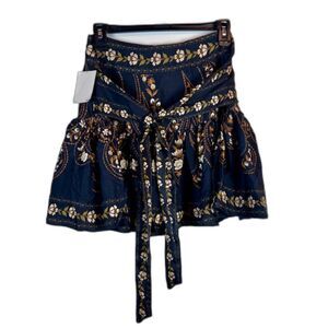 FARM Rio Black Floral Viscose Mini Skirt With Tie Waist Sash Size XS